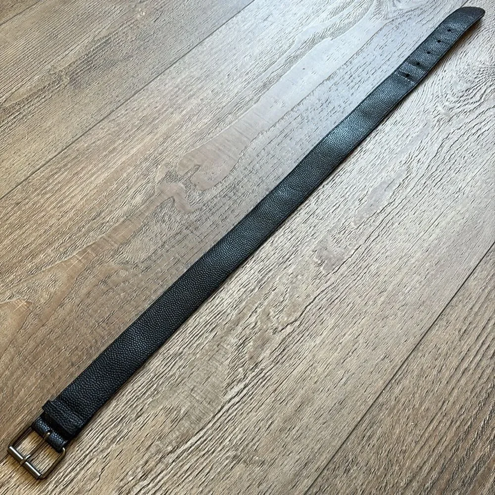 Mulberry Black Pebbled Leather Belt w Brushed Gold Tone Buckle Made in England